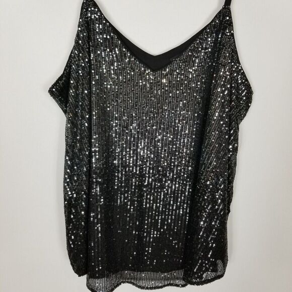 Torrid Women Plus Sophie Sequin Ombre Swing Cami Top Sz 3X Black Party Blouse - Picture 2 of 6